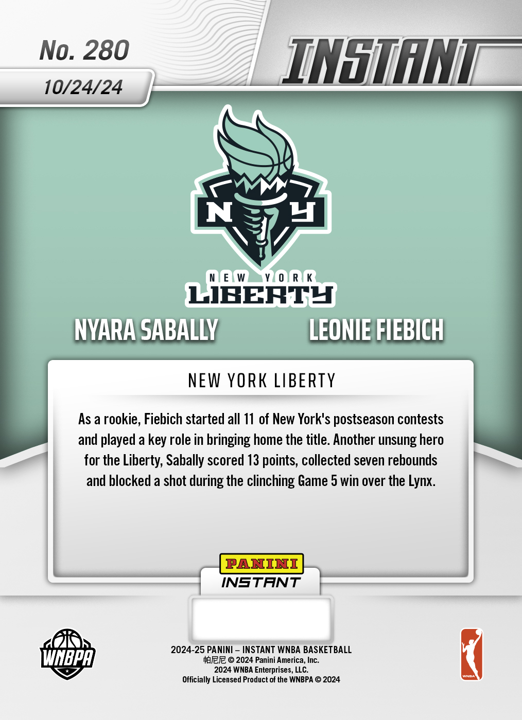 Nyara Sabally/Leonie Fiebich - 2024 Panini Instant WNBA #280 - Jungle /25 - Image 2