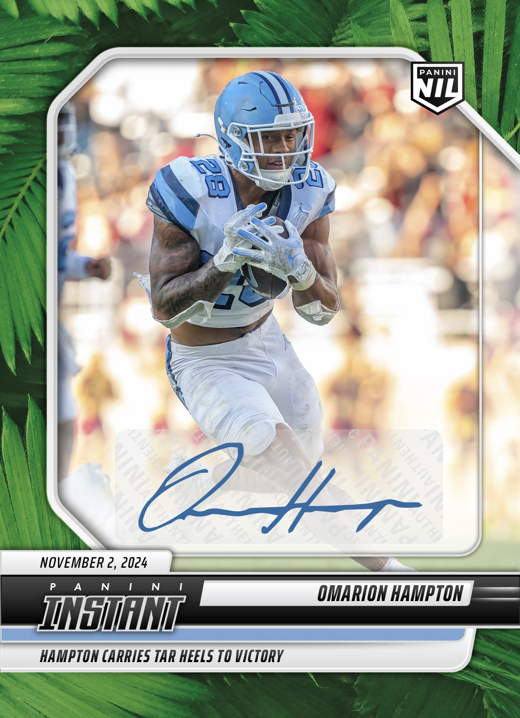 Omarion Hampton - 2024 Panini Instant College Football #OHA - Jungle /25 Auto