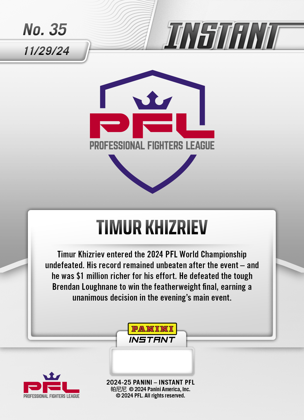 Timur Khizriev - 2024 Panini Instant PFL #35 - White Tiger /5 - Image 2