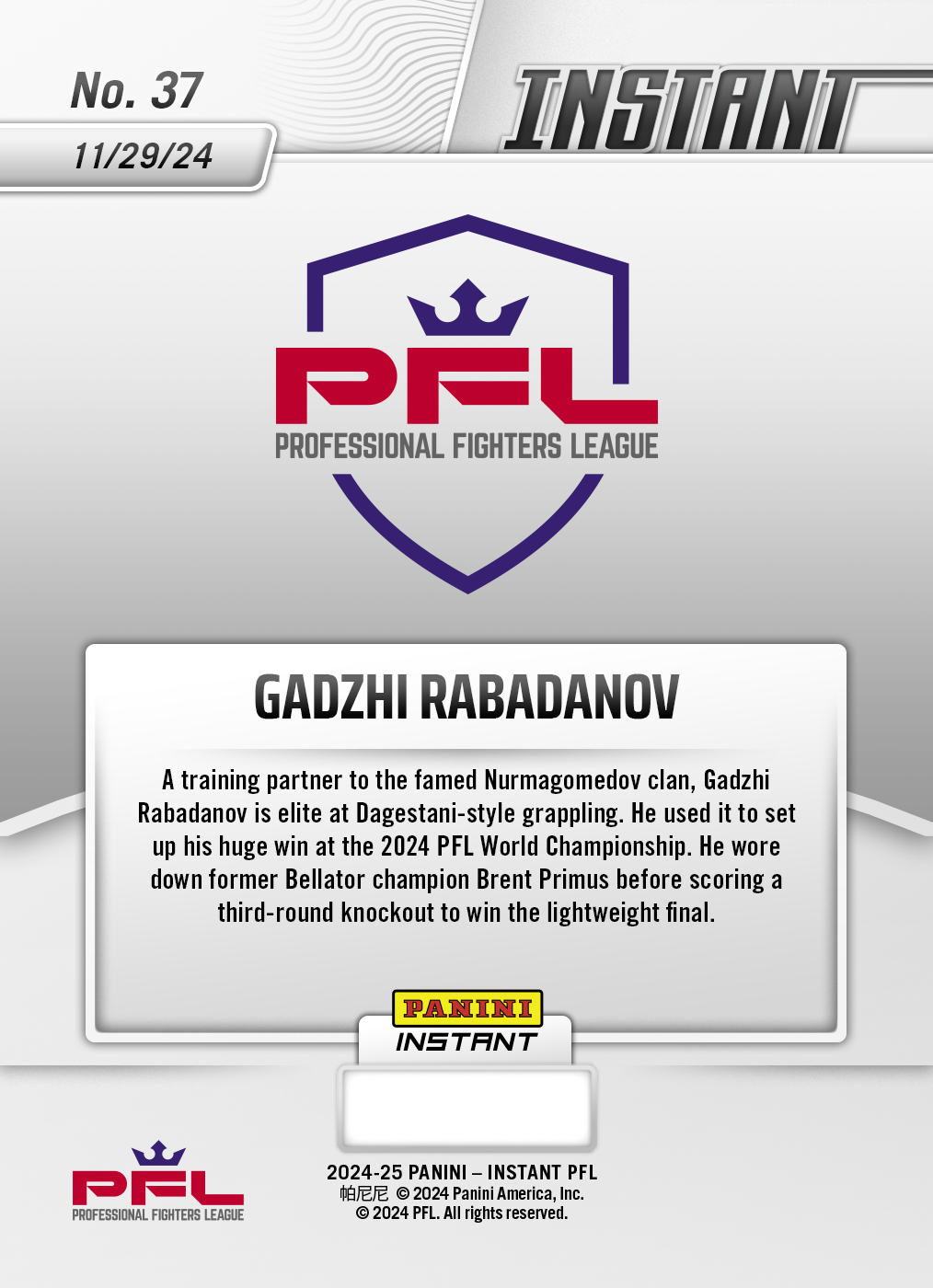 Gadzhi Rabadanov - 2024 Panini Instant PFL #37 - White Tiger /5 - Image 2
