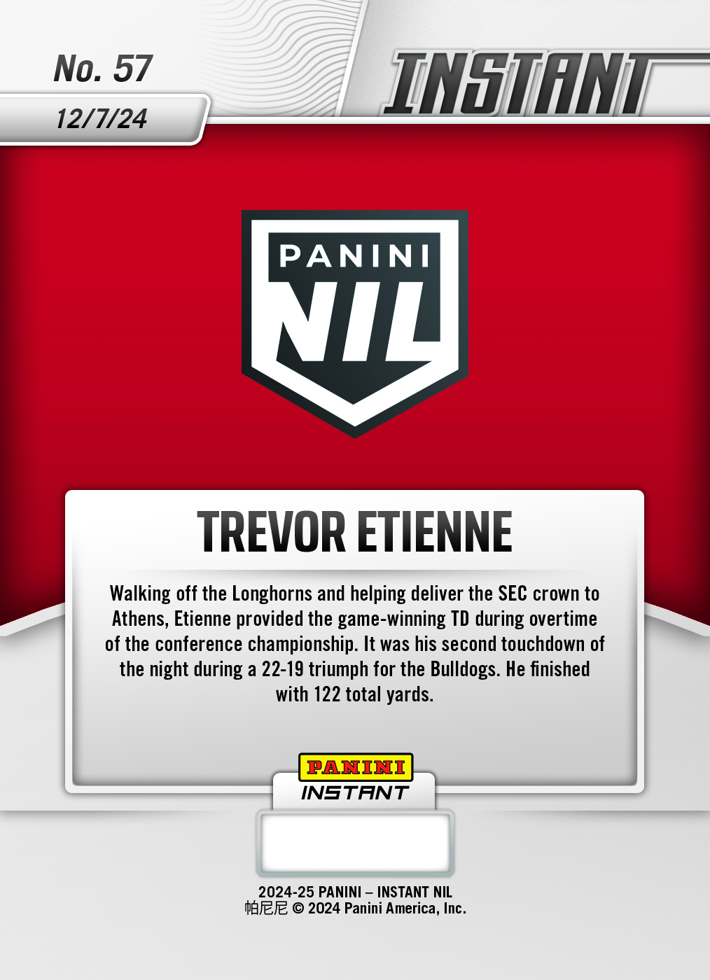 Trevor Etienne - 2024 Panini Instant College Football #TEB - White Tiger /5 - Image 2