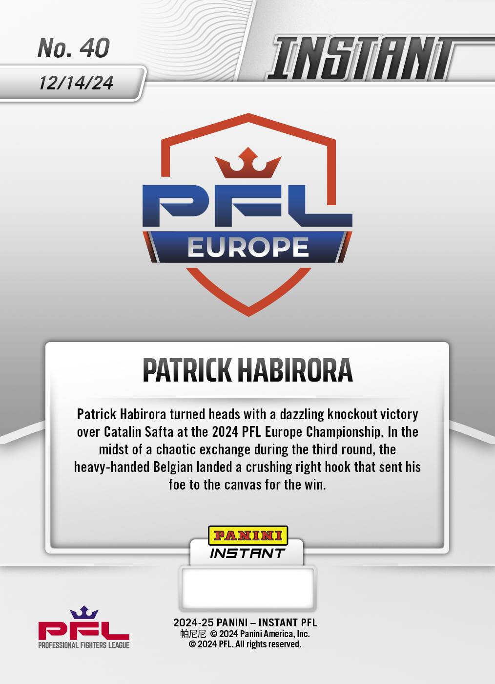 Patrick Habirora - 2024 Panini Instant PFL #40 - White Tiger /5 - Image 2