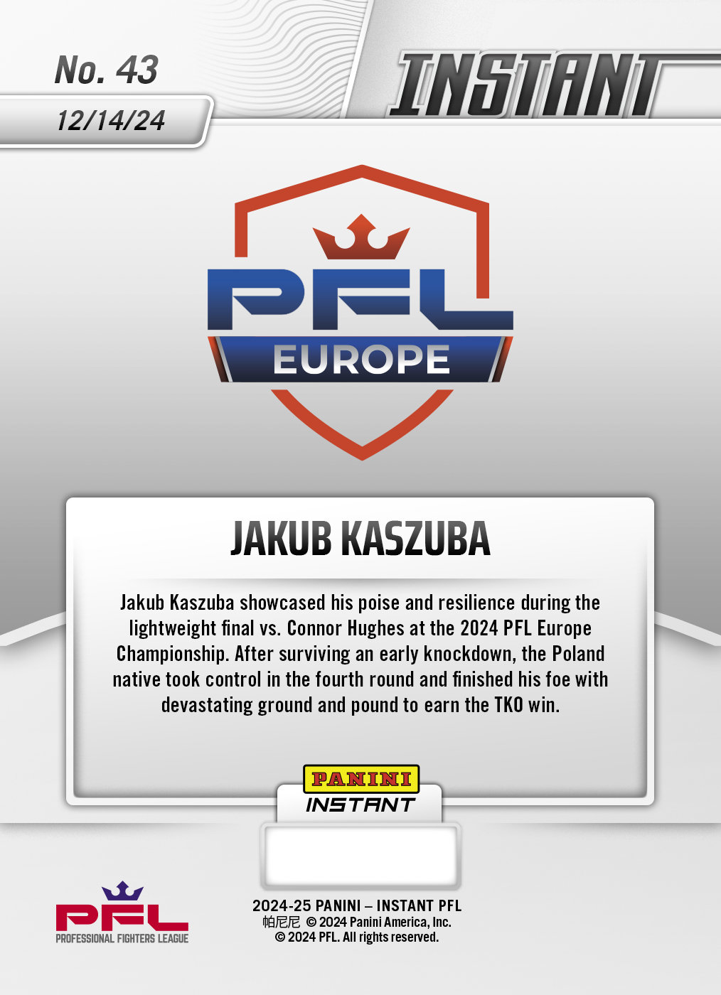 Jakub Kaszuba - 2024 Panini Instant PFL #43 - White Tiger /5 - Image 2