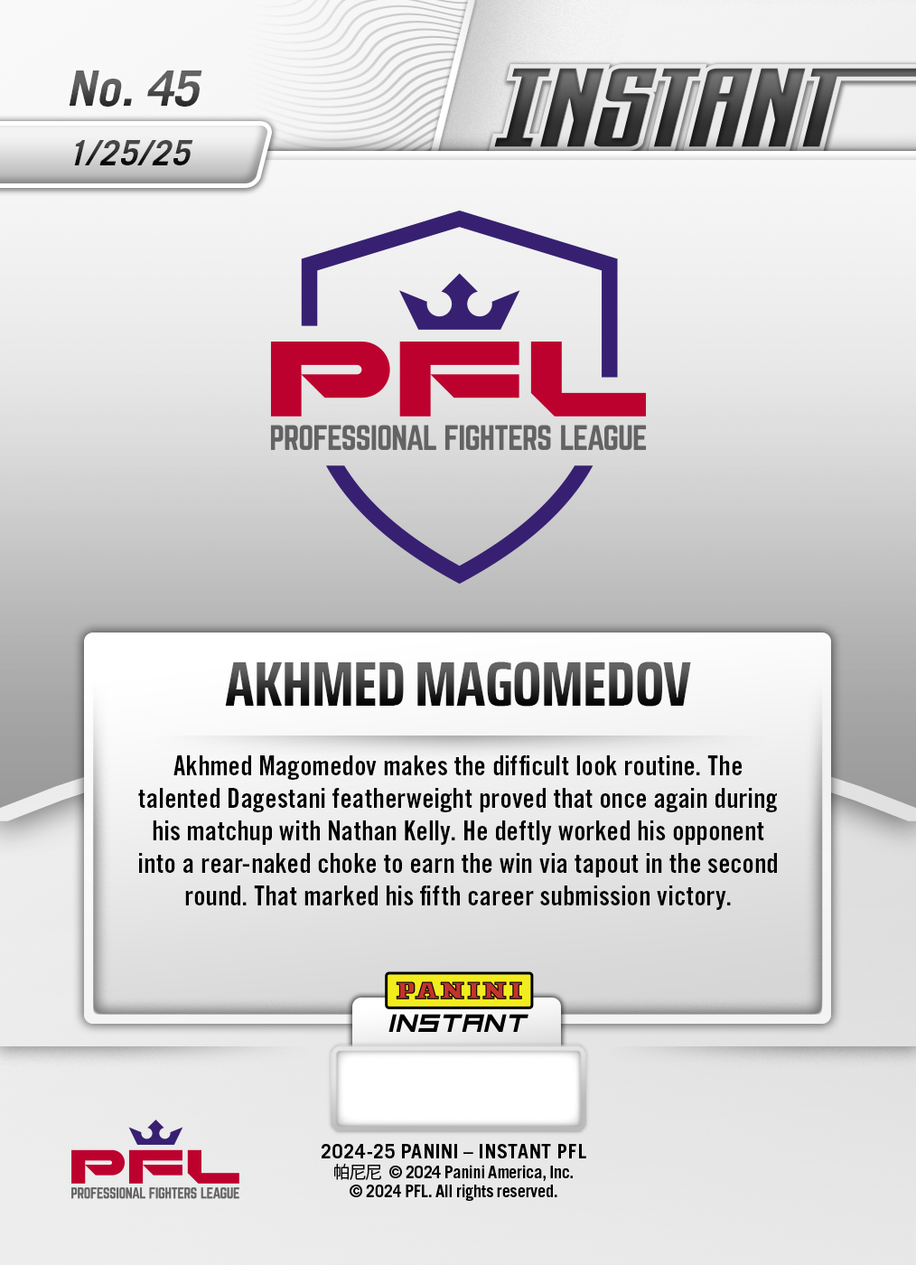 Akhmed Magomedov - 2024 Panini Instant PFL #45 - White Tiger /5 - Image 2