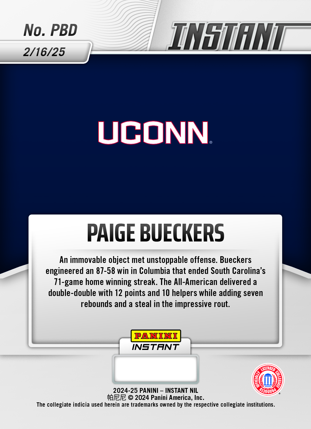 Paige Bueckers - 2024 Panini Instant College Basketball #PBD - Jungle /25 - Image 2