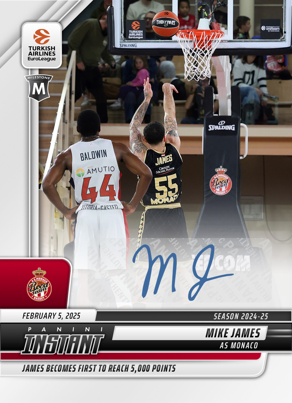Mike James - 2024-25 Panini Instant Turkish Airlines EuroLeague #1 - Base /99 Auto