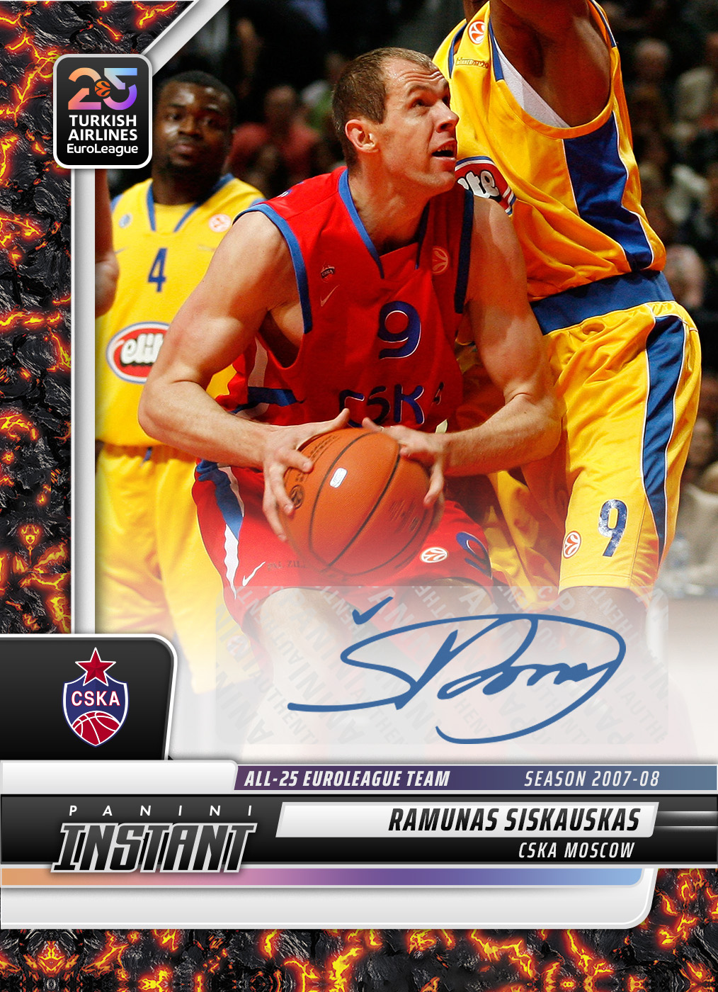 Ramunas Siskauskas - 2024-25 Panini Instant Turkish Airlines EuroLeague All-25 EuroLeague Team #ALL25-3 - Magma 1/1 Auto
