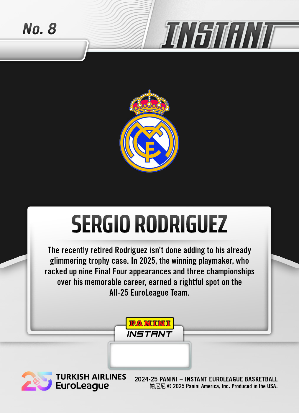Sergio Rodriguez - 2024-25 Panini Instant Turkish Airlines EuroLeague All-25 EuroLeague Team #ALL25-8 - Lightning /5 - Image 2