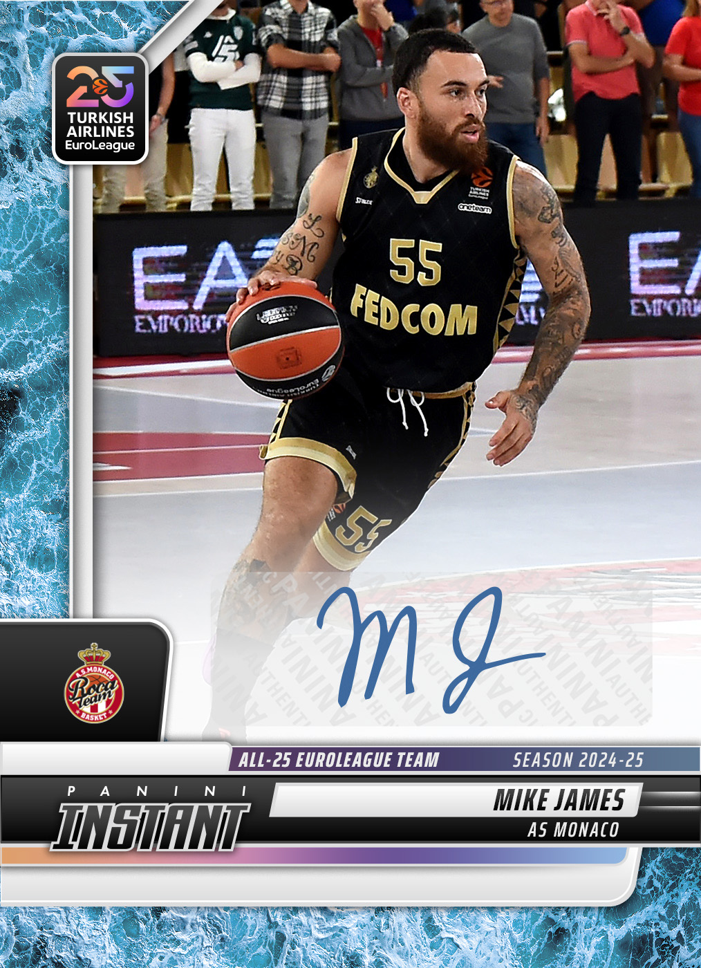 Mike James - 2024-25 Panini Instant Turkish Airlines EuroLeague All-25 EuroLeague Team #ALL25-9 - Water /10 Auto