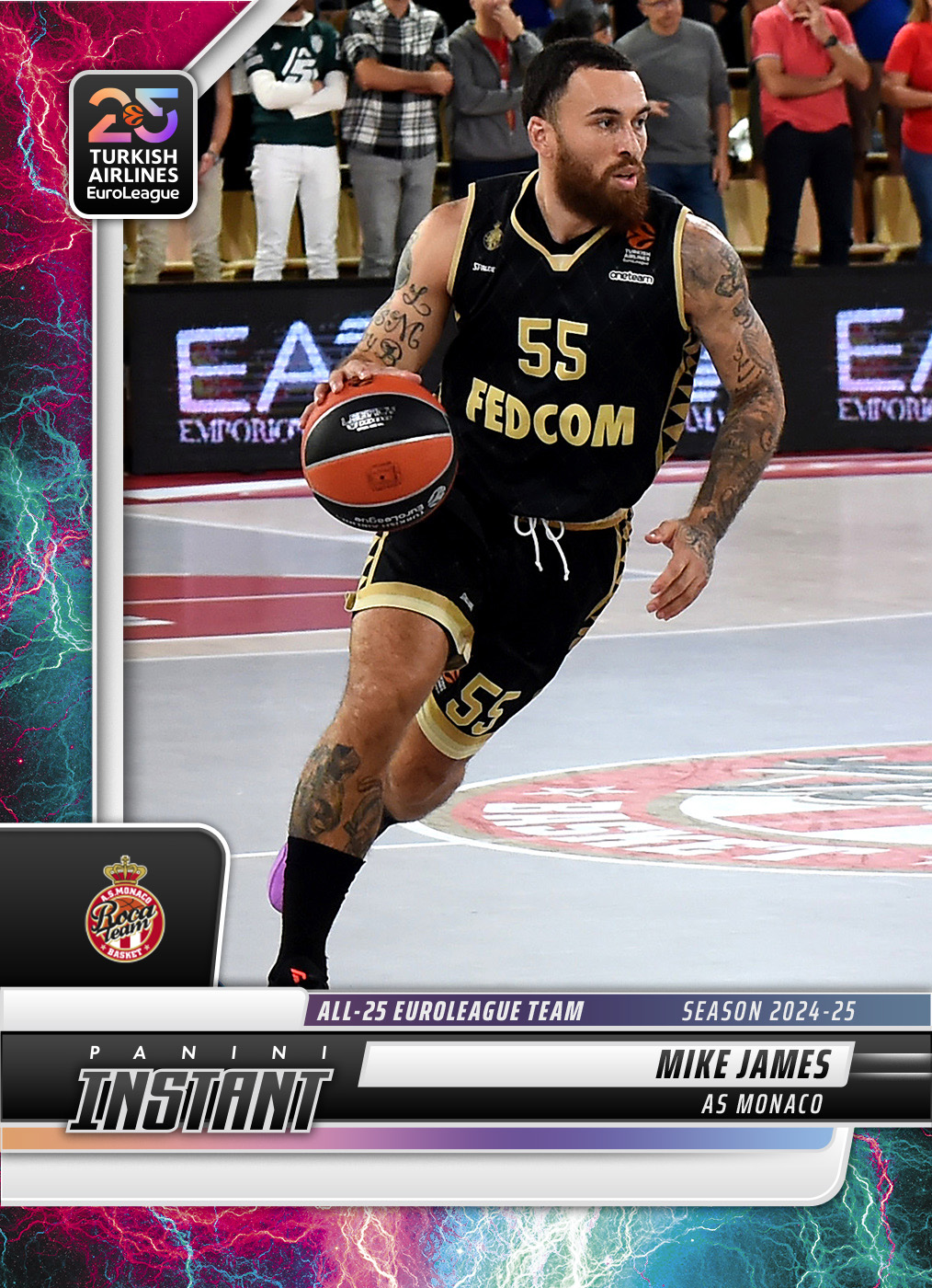 Mike James - 2024-25 Panini Instant Turkish Airlines EuroLeague All-25 EuroLeague Team #ALL25-9 - Lightning /5