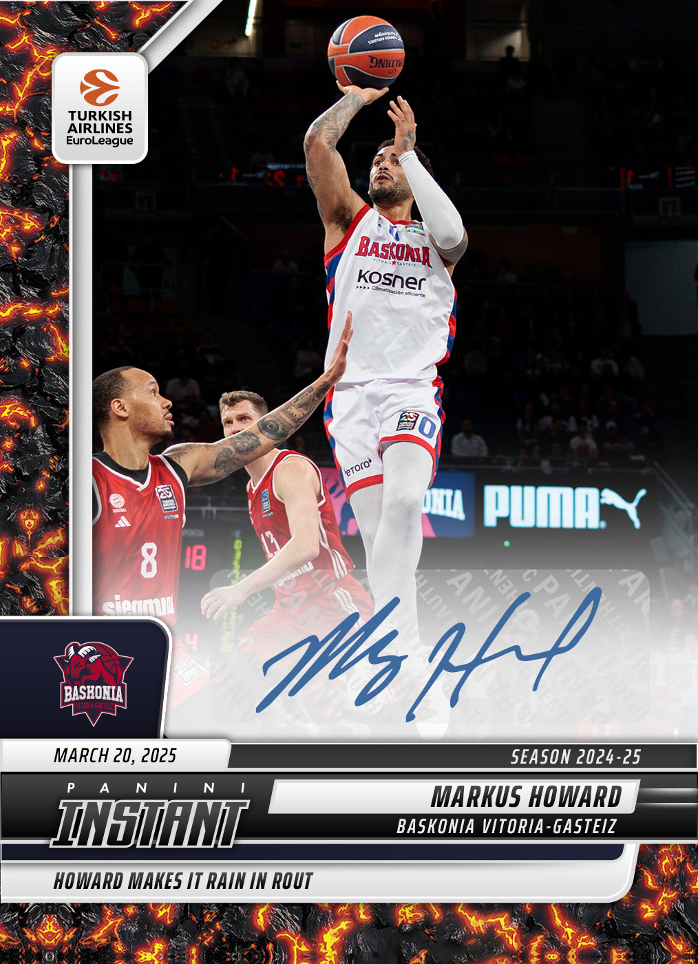 Markus Howard - 2024-25 Panini Instant Turkish Airlines EuroLeague #11 - Magma 1/1 Auto