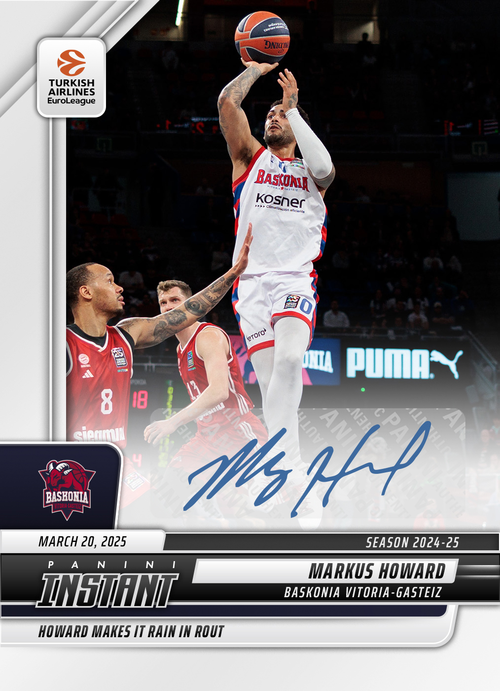 Markus Howard - 2024-25 Panini Instant Turkish Airlines EuroLeague #11 - Base /99 Auto