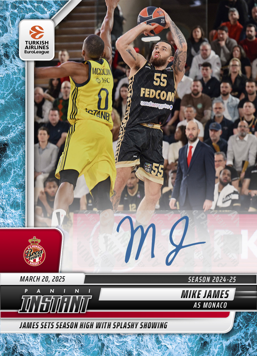 Mike James - 2024-25 Panini Instant Turkish Airlines EuroLeague #12 - Water /10 Auto