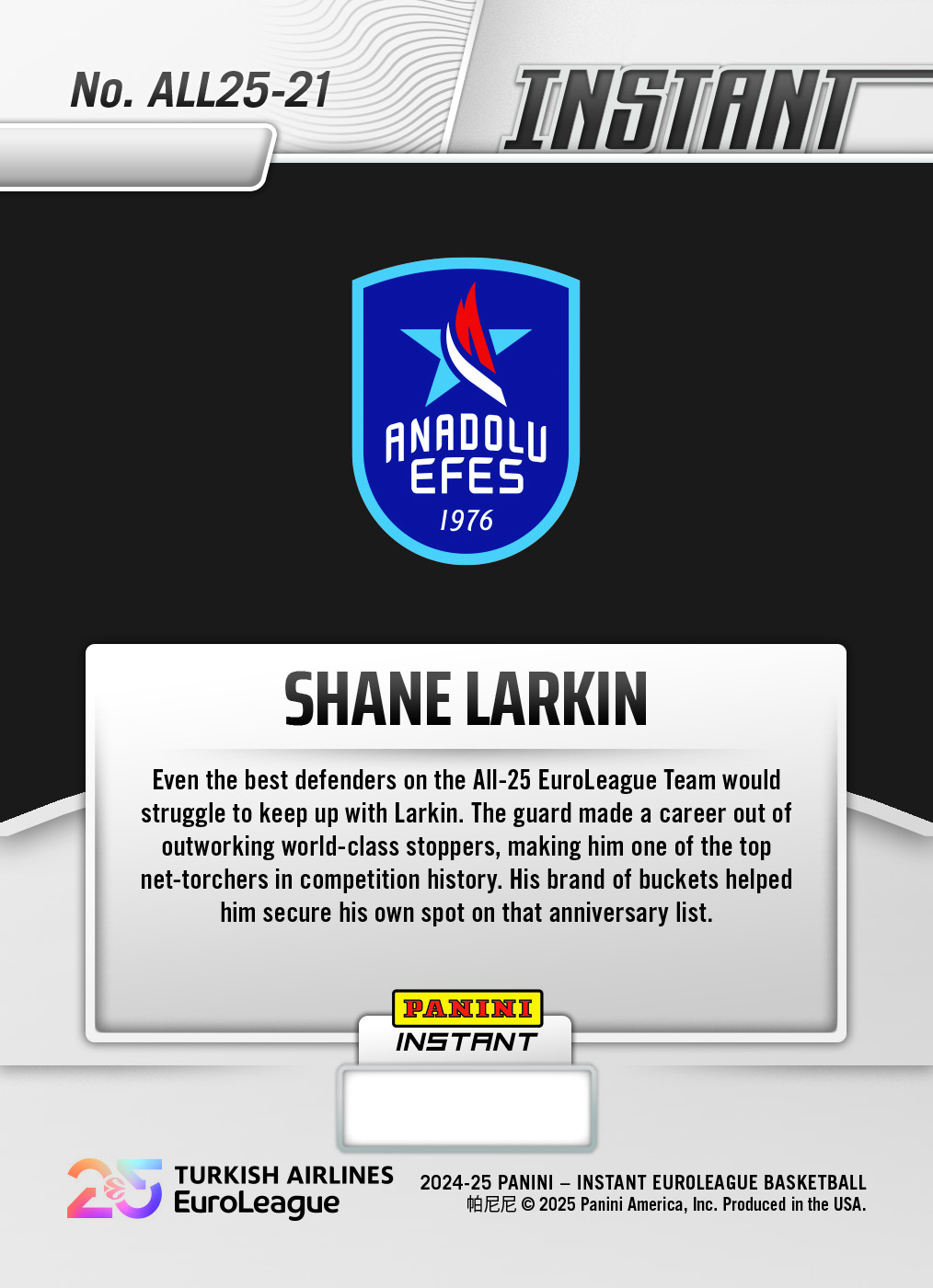 Shane Larkin - 2024-25 Panini Instant Turkish Airlines EuroLeague All-25 EuroLeague Team #ALL25-21 - Lightning /5 - Image 2