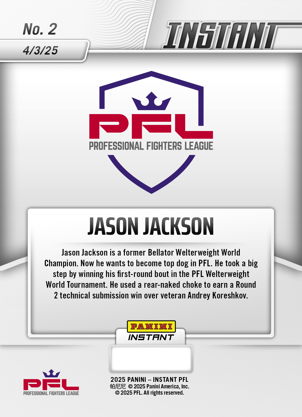 Jason Jackson - 2025 Panini Instant PFL #2 - Lightning /5 - Image 2
