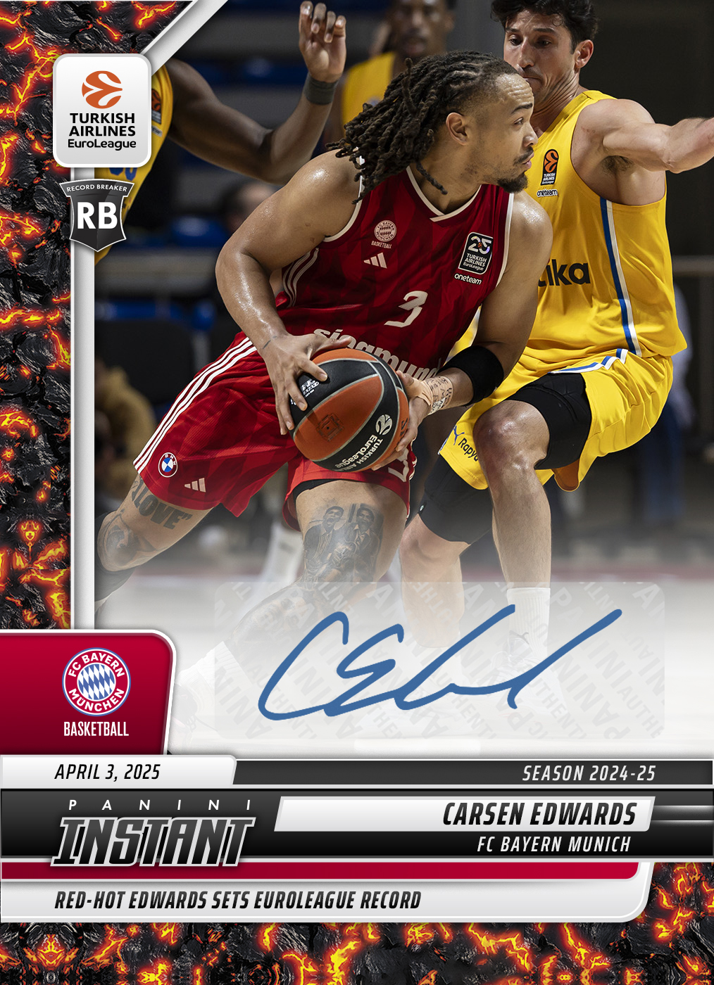 Carsen Edwards - 2024-25 Panini Instant Turkish Airlines EuroLeague #14 - Magma 1/1 Auto