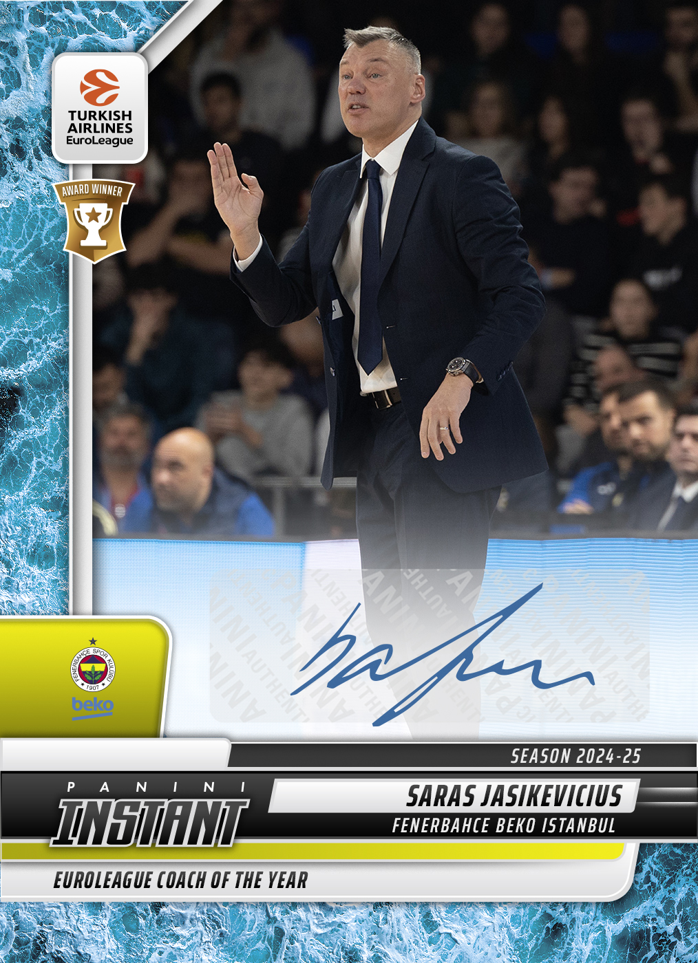 Saras Jasikevicius - 2024-25 Panini Instant Turkish Airlines EuroLeague #16 - Water /10 Auto