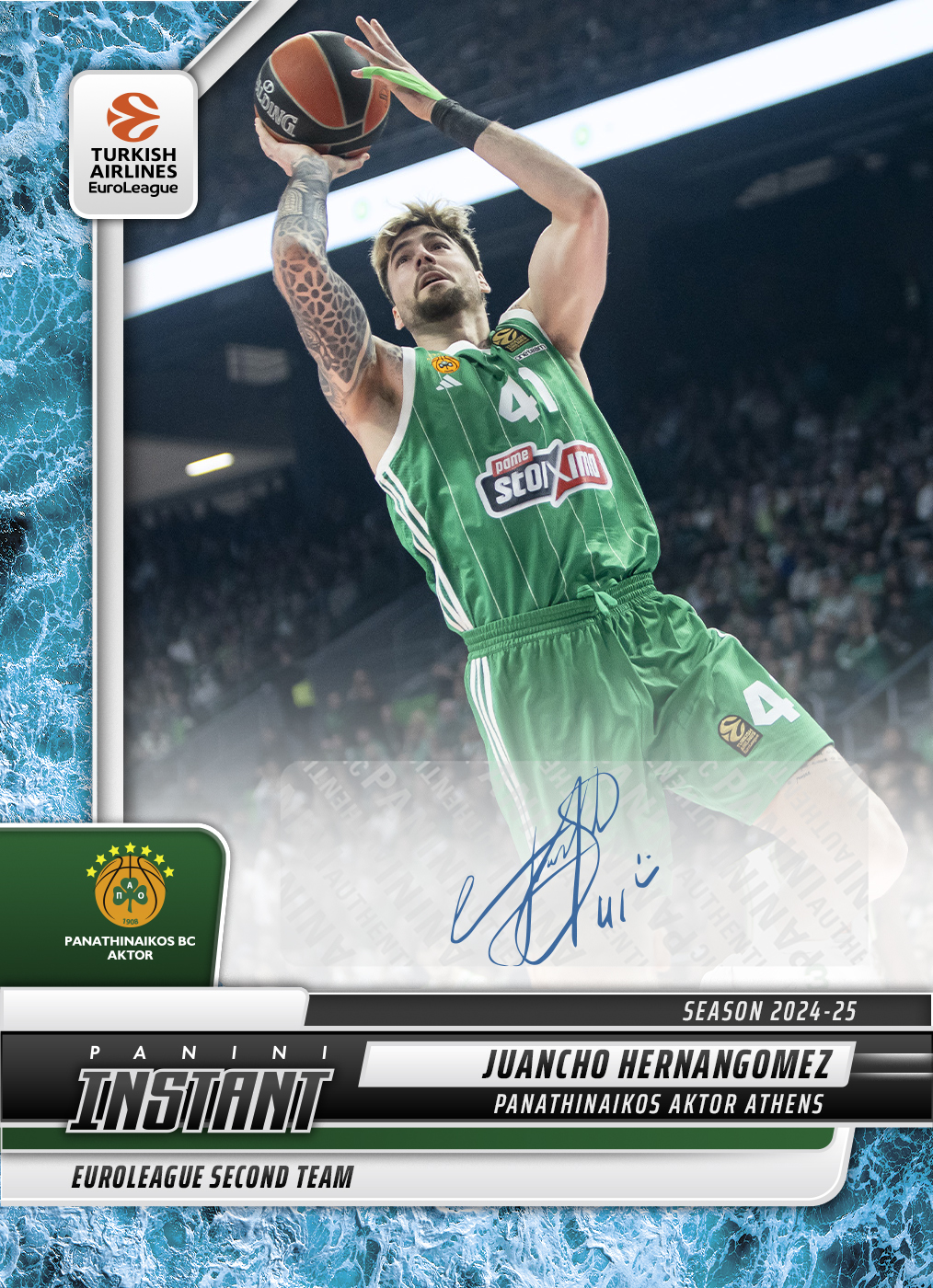 Juancho Hernangomez - 2024-25 Panini Instant Turkish Airlines EuroLeague #20 - Water /10 Auto