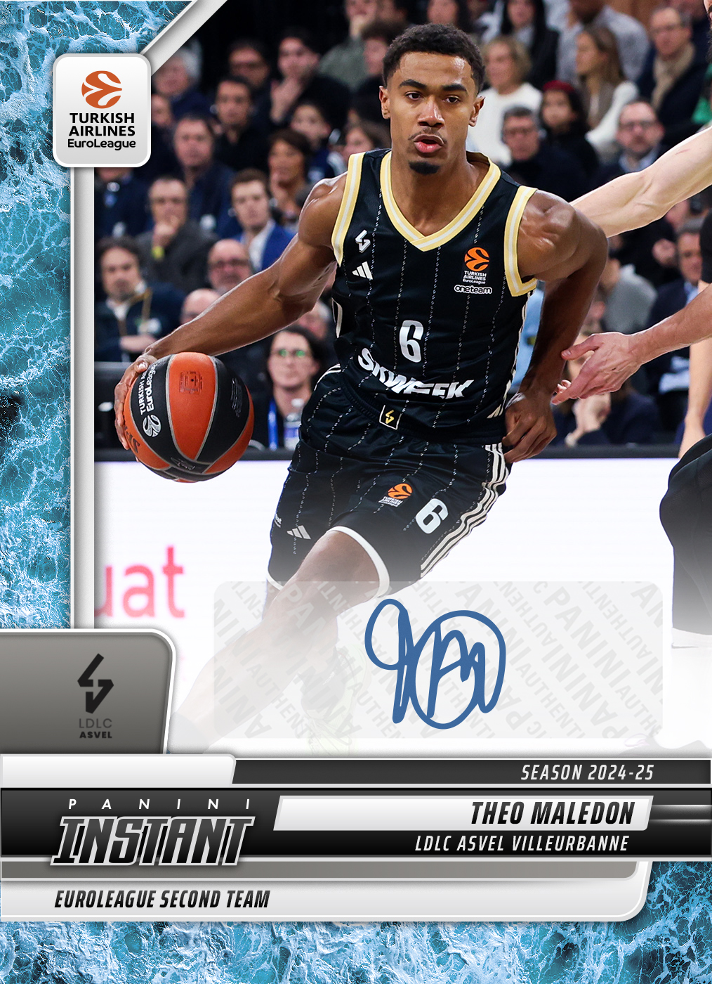 Theo Maledon - 2024-25 Panini Instant Turkish Airlines EuroLeague #21 - Water /10 Auto