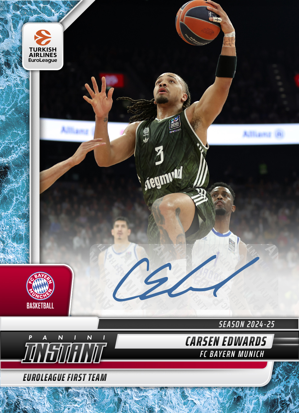 Carsen Edwards - 2024-25 Panini Instant Turkish Airlines EuroLeague #28 - Water /10 Auto