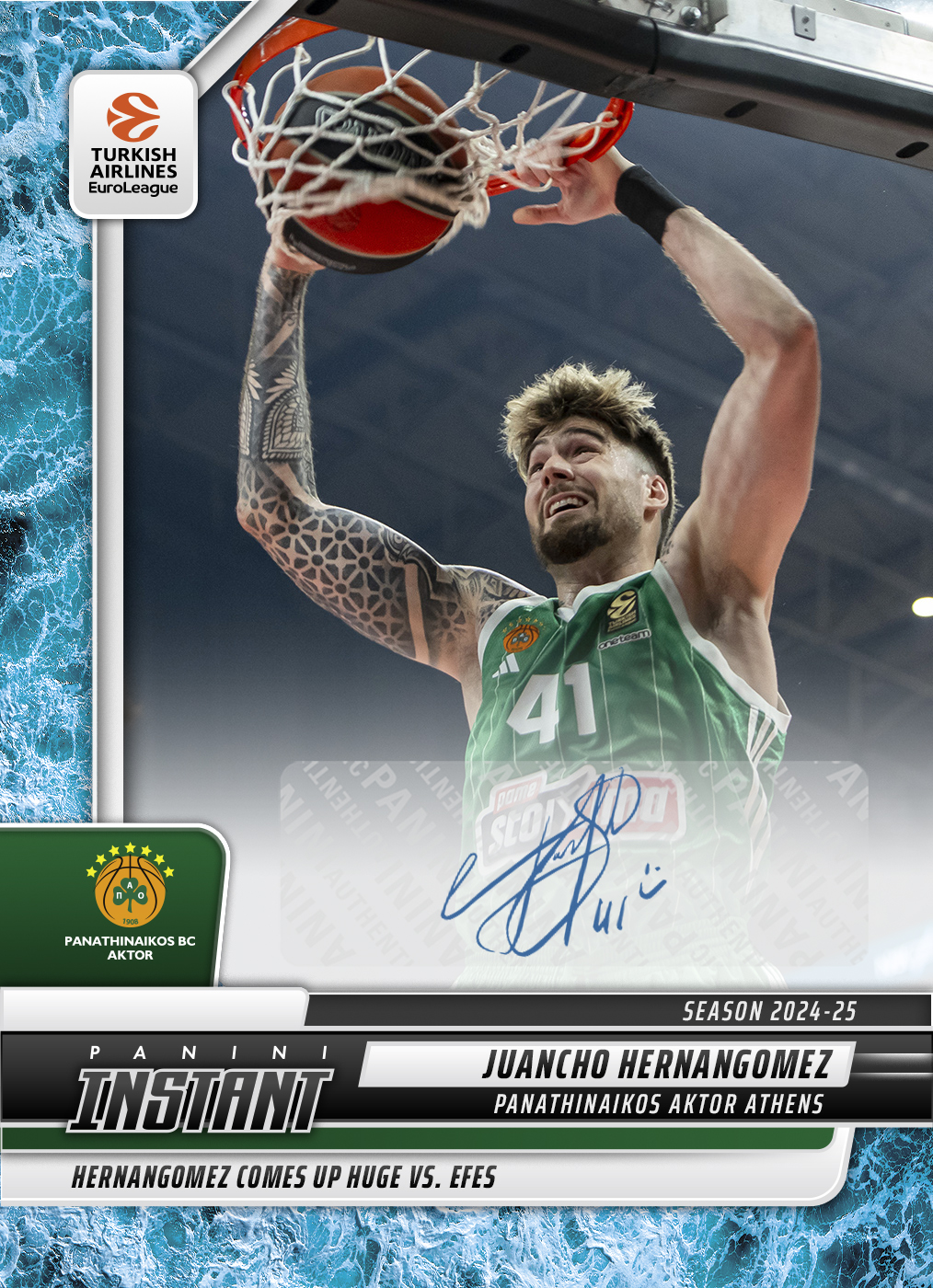 Juancho Hernangomez - 2024-25 Panini Instant Turkish Airlines EuroLeague #31 - Water /10 Auto