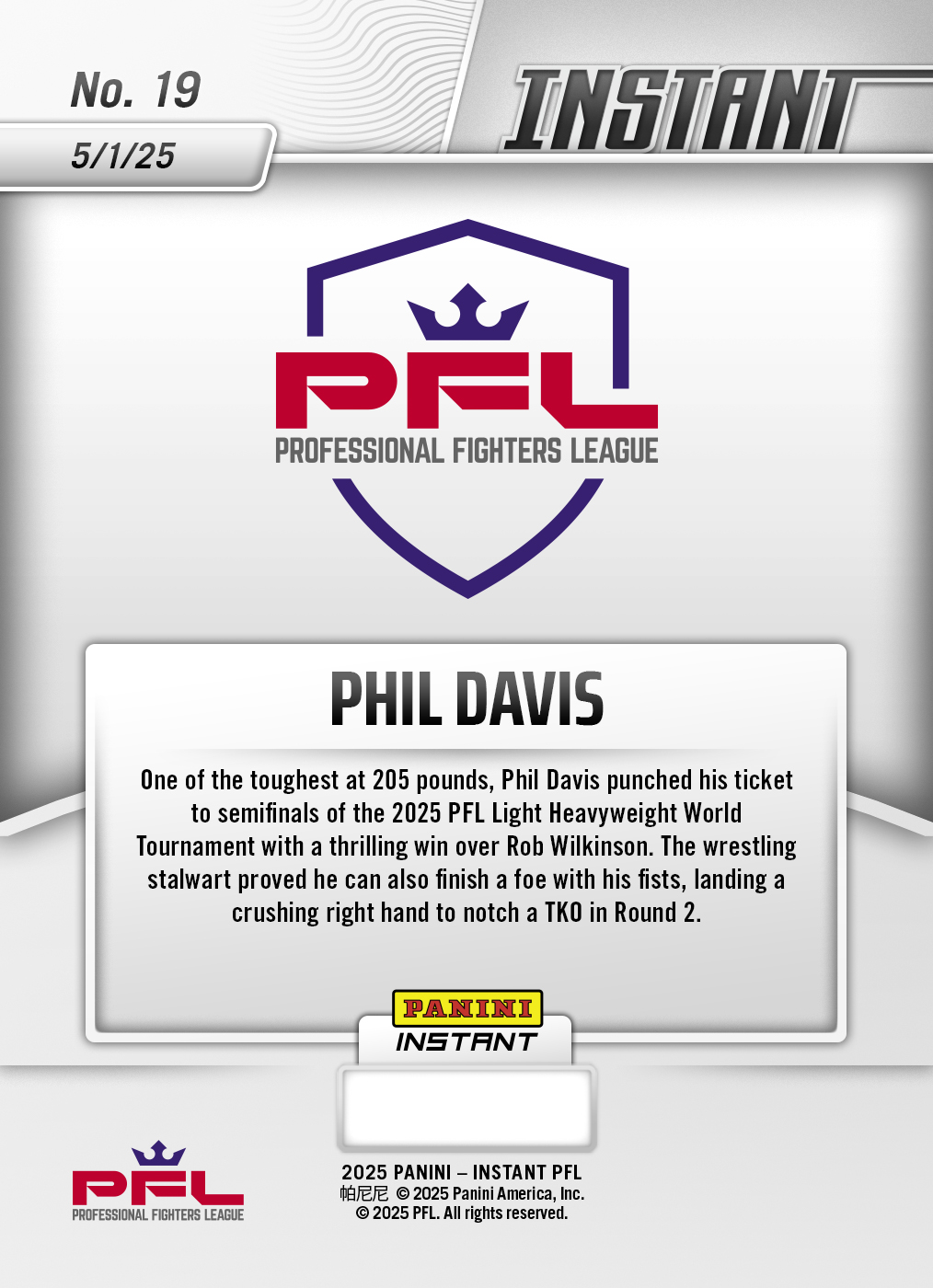 Phil Davis - 2025 Panini Instant PFL #19 - Lightning /5 - Image 2