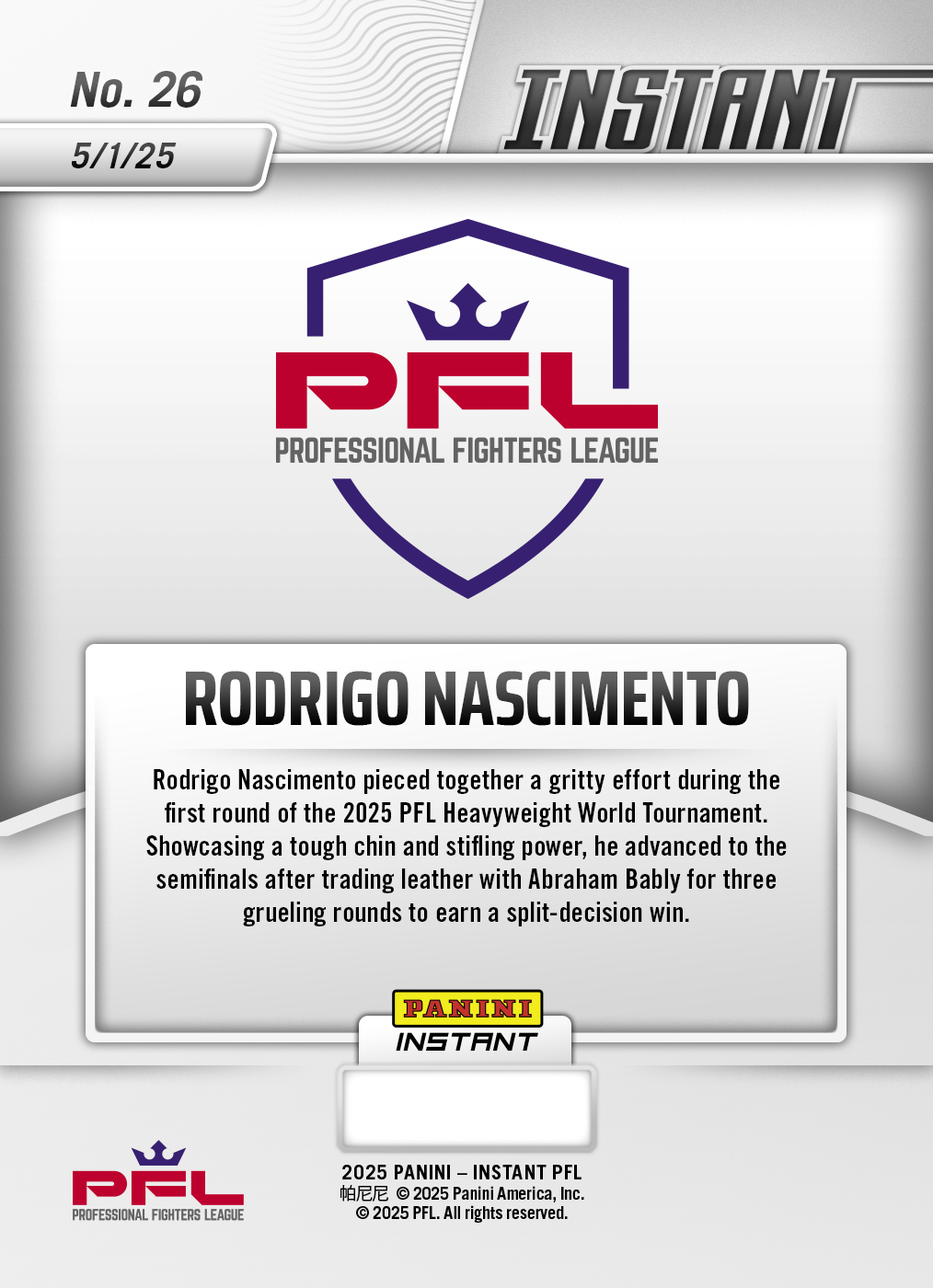 Rodrigo Nascimento - 2025 Panini Instant PFL #26 - Lightning /5 - Image 2