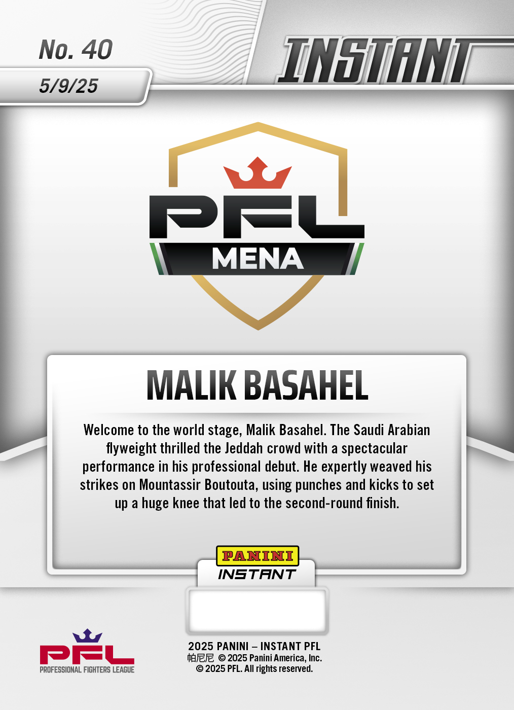 Malik Basahel - 2025 Panini Instant PFL #40 - Magma 1/1 - Image 2