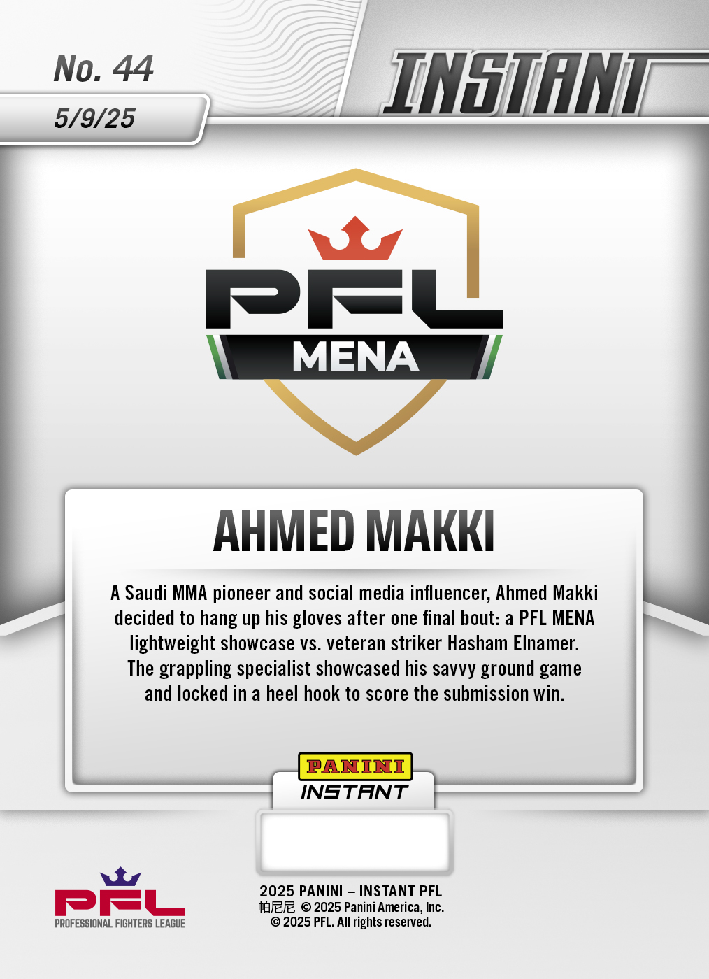 Ahmed Makki - 2025 Panini Instant PFL #44 - Lightning /5 - Image 2