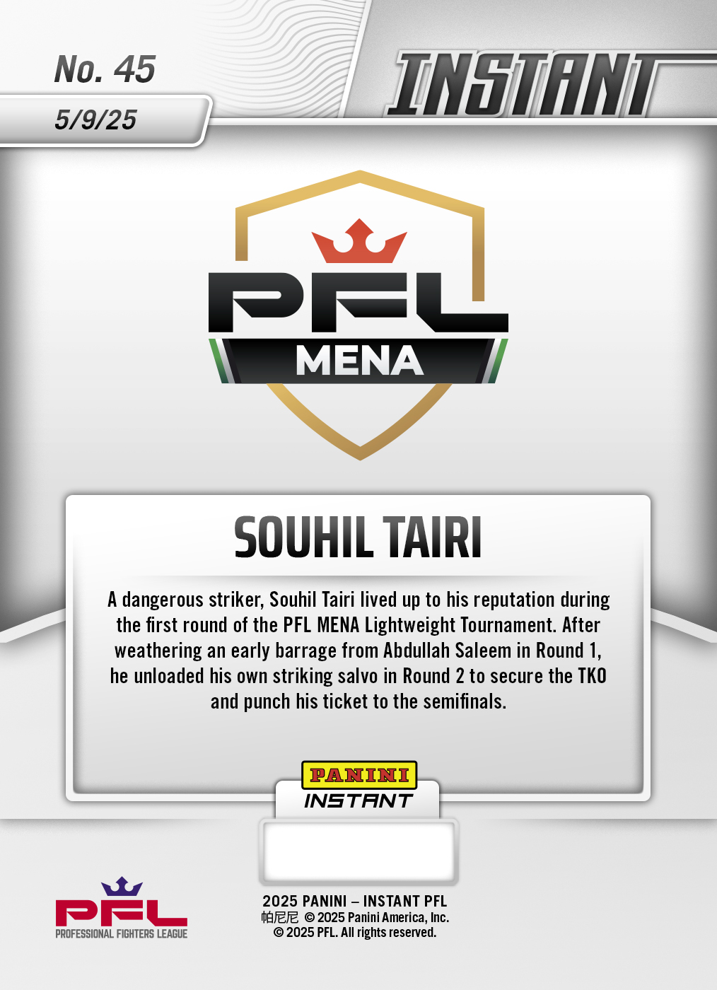 Souhil Tairi - 2025 Panini Instant PFL #45 - Lightning /5 - Image 2