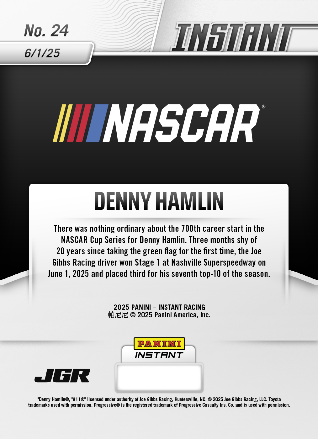 Denny Hamlin - 2025 Panini Instant NASCAR #24 - Lightning /5 - Image 2