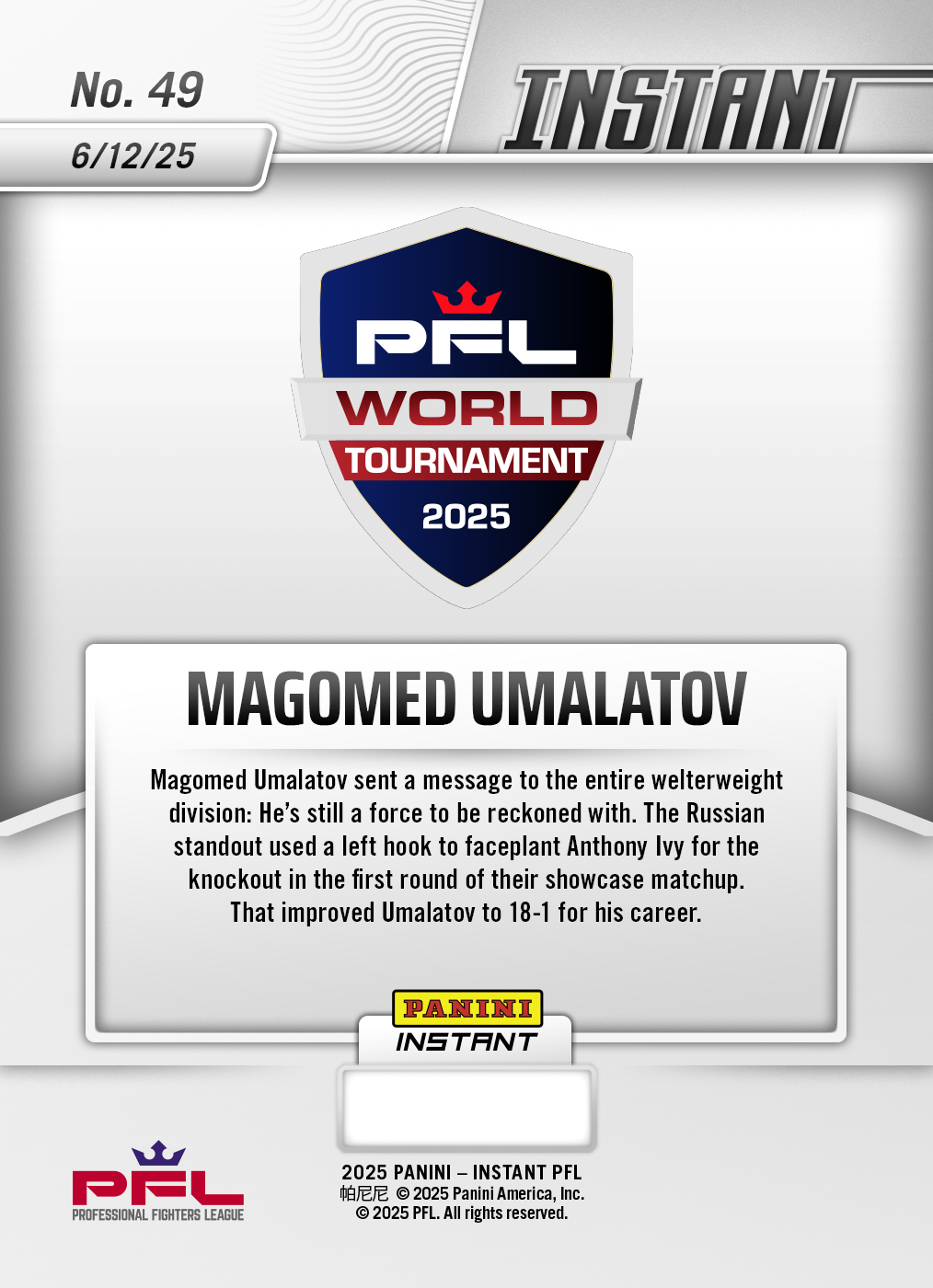 Magomed Umalatov - 2025 Panini Instant PFL #49 - Magma 1/1 - Image 2
