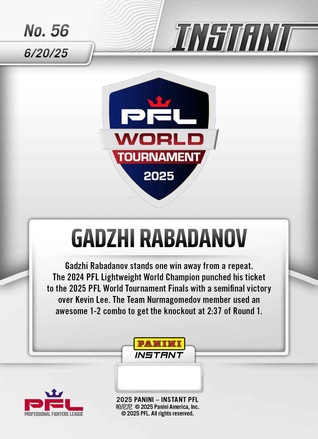 Gadzhi Rabadanov - 2025 Panini Instant PFL #56 - Lightning /5 - Image 2