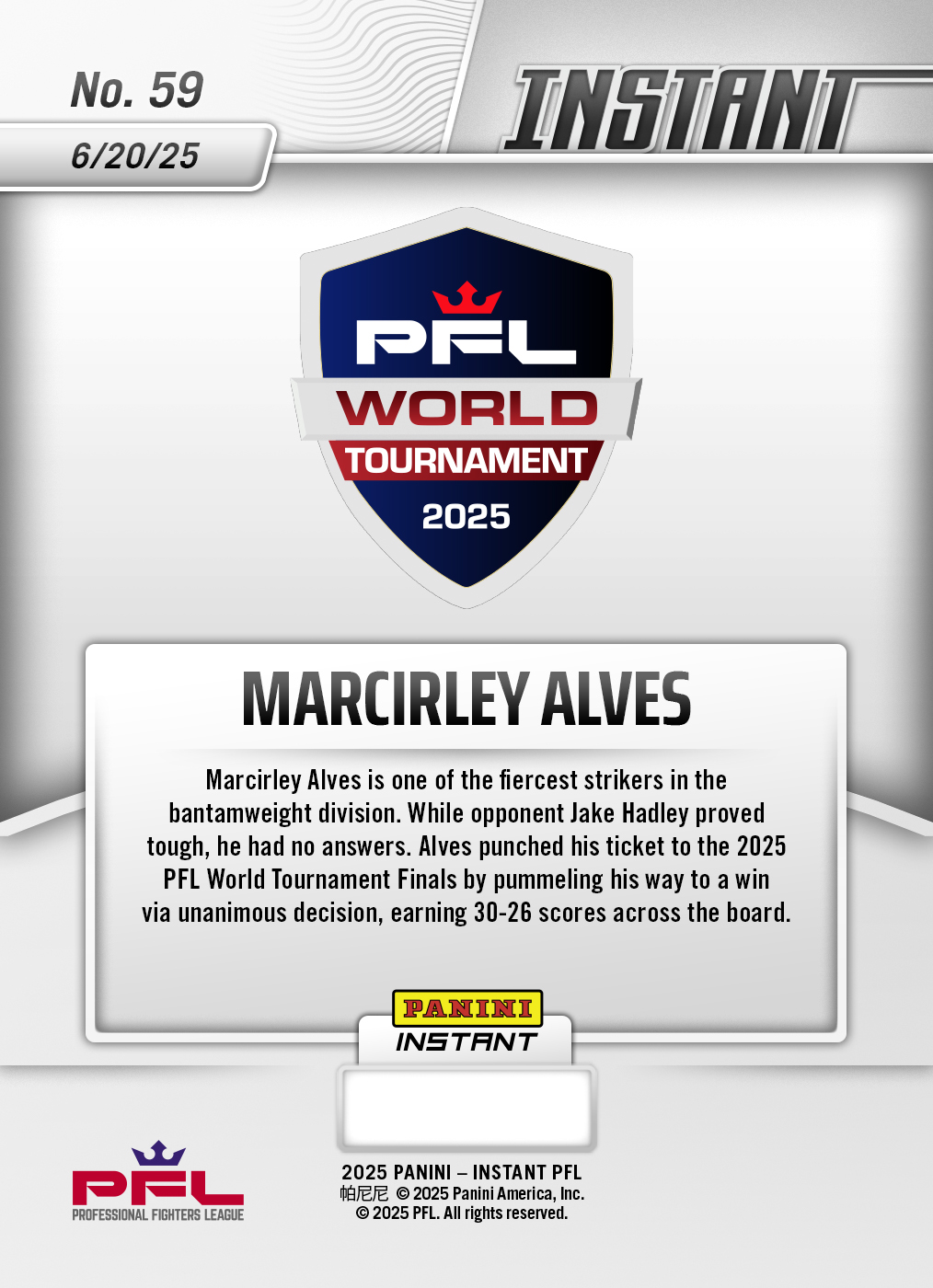 Marcirley Alves - 2025 Panini Instant PFL #59 - Lightning /5 - Image 2
