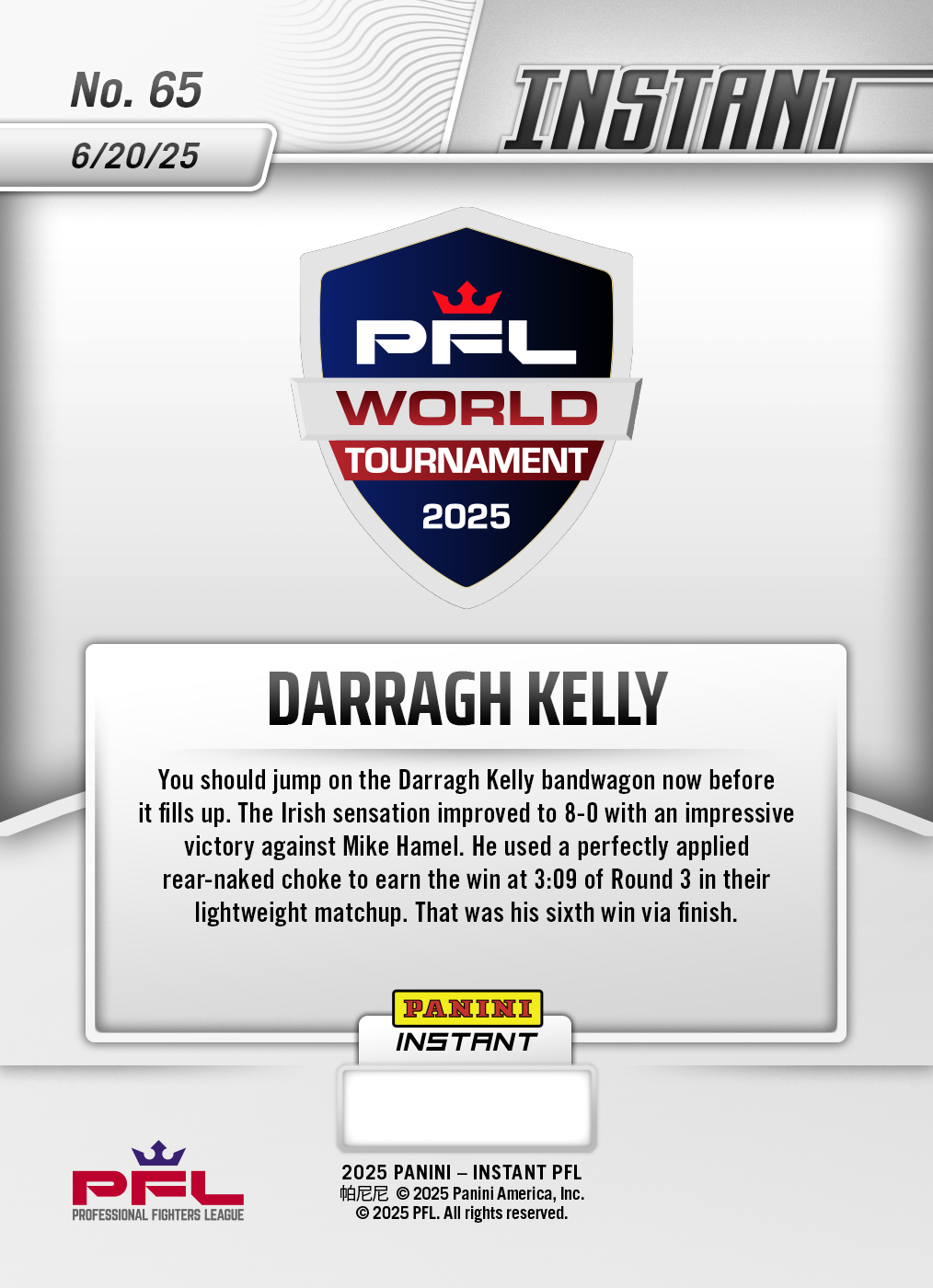 Darragh Kelly - 2025 Panini Instant PFL #65 - Magma 1/1 - Image 2
