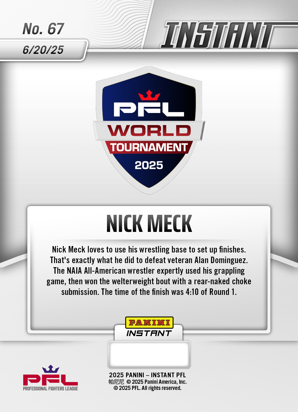 Nick Meck - 2025 Panini Instant PFL #67 - Magma 1/1 - Image 2