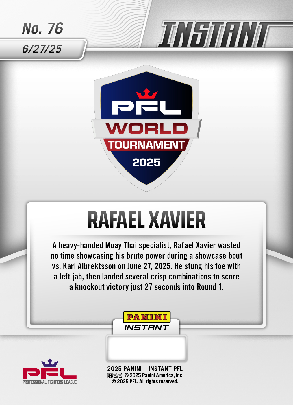 Rafael Xavier - 2025 Panini Instant PFL #76 - Lightning /5 - Image 2