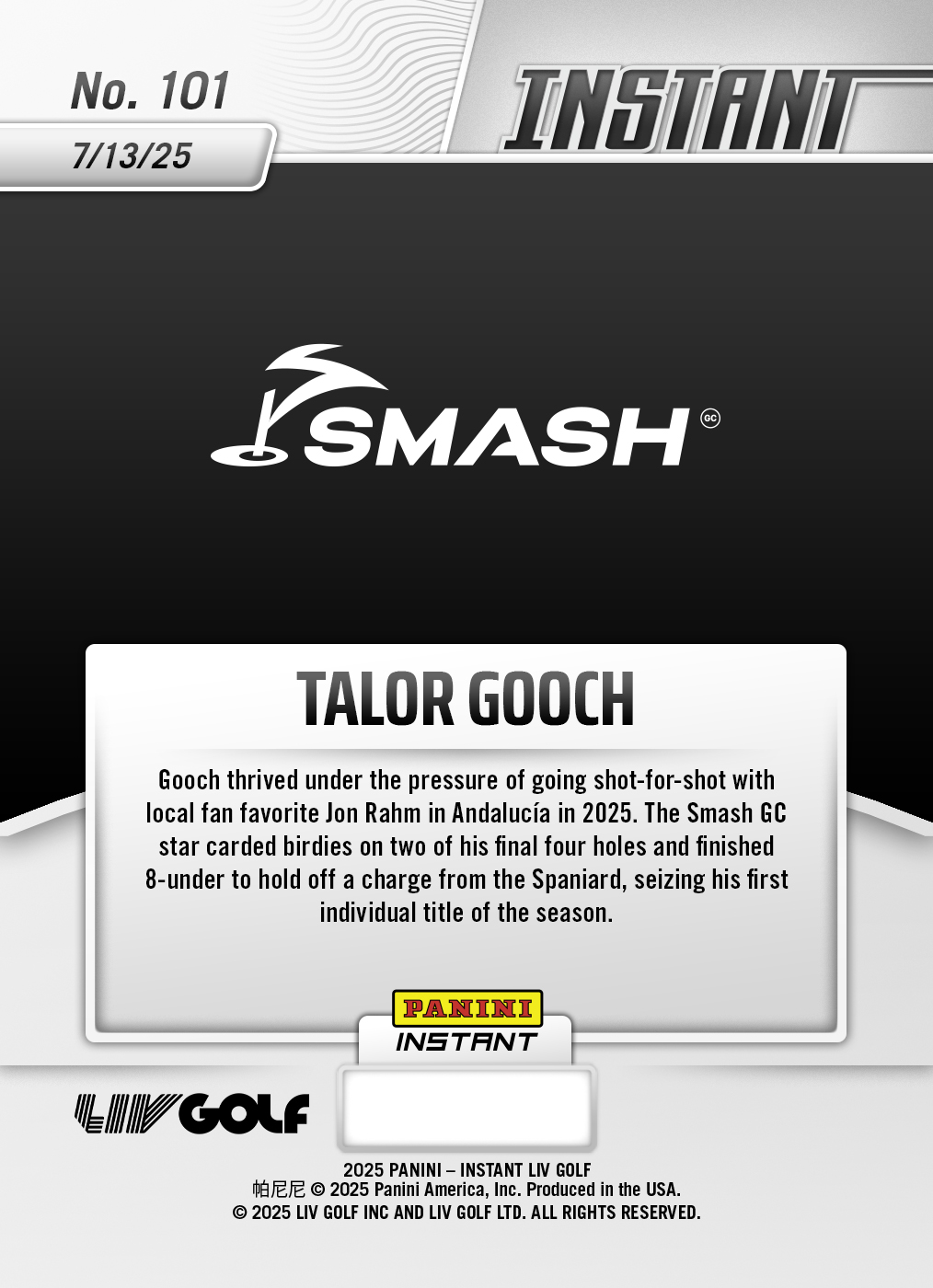 Talor Gooch - 2025 Panini Instant LIV Golf #101 - Lightning /5 - Image 2