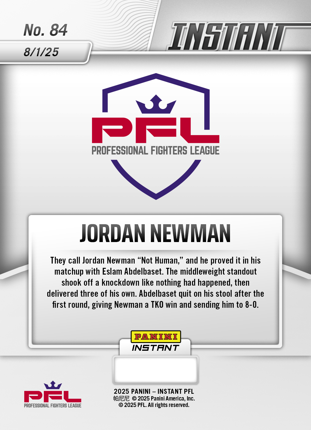 Jordan Newman - 2025 Panini Instant PFL #84 - Magma 1/1 - Image 2