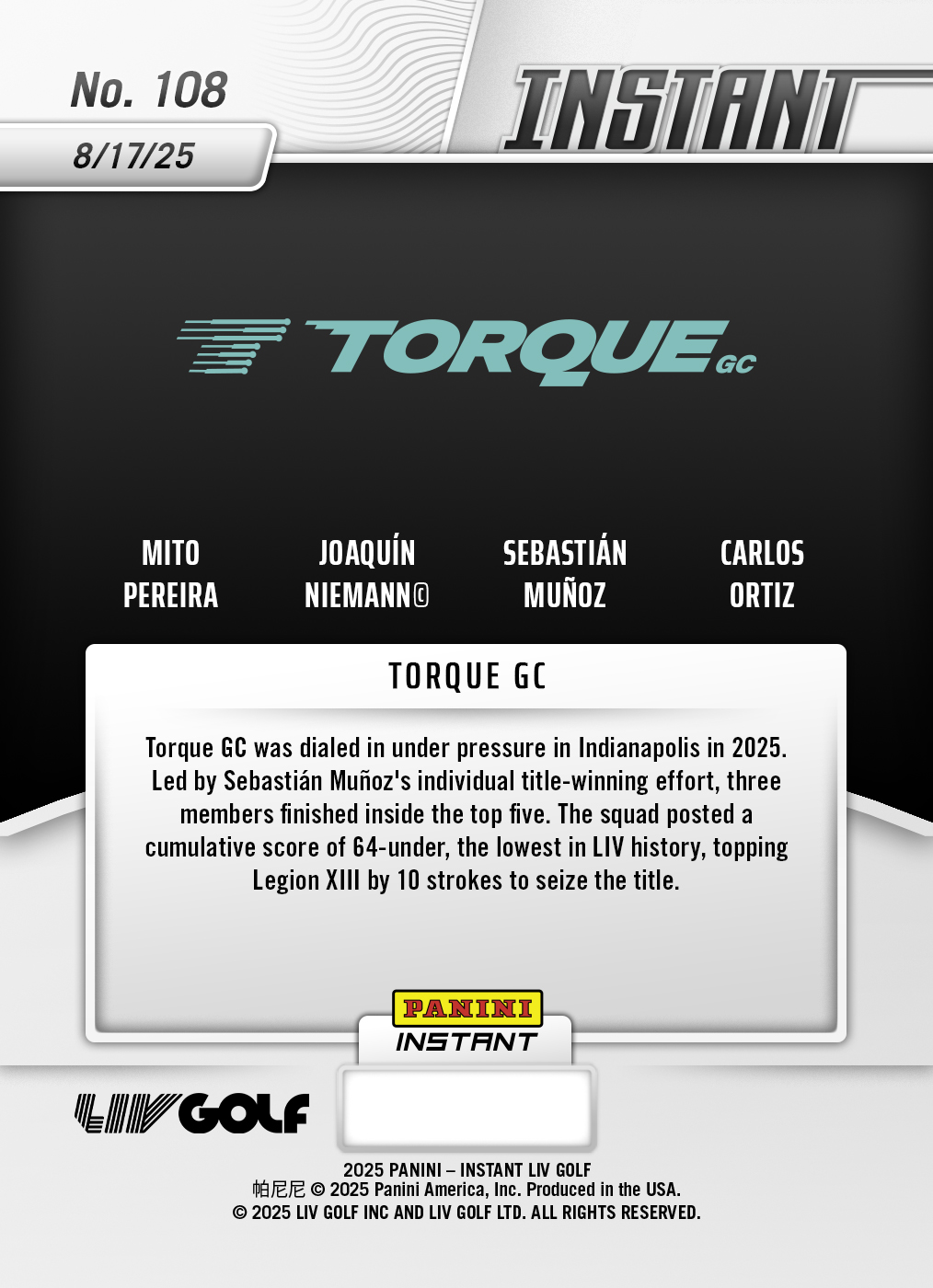 Torque GC - 2025 Panini Instant LIV Golf #108 - Lightning /5 - Image 2