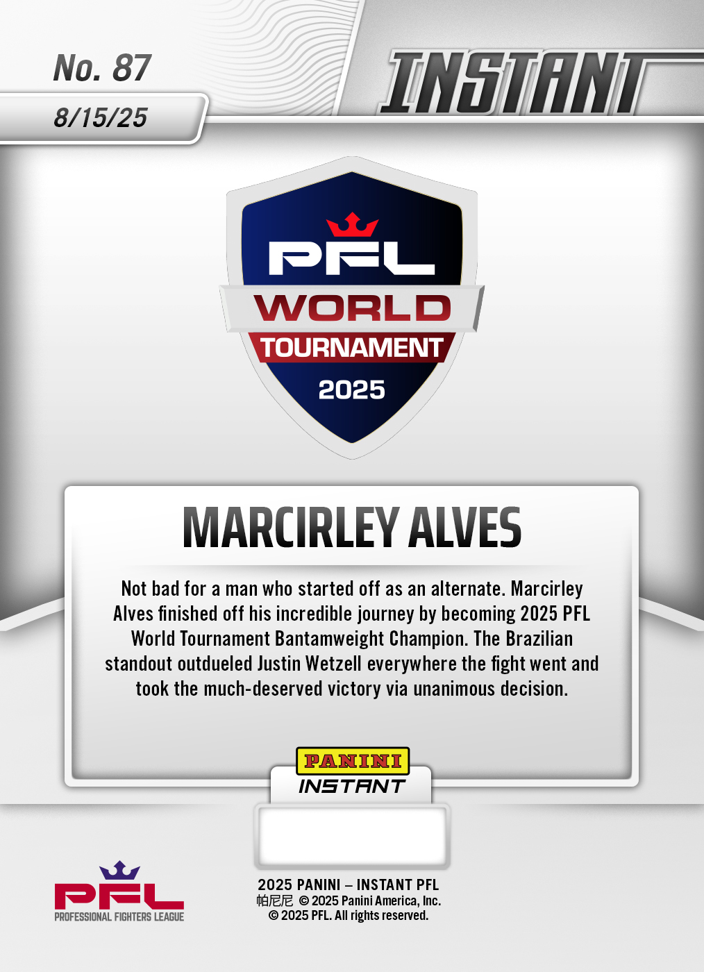 Marcirley Alves - 2025 Panini Instant PFL #87 - Lightning /5 - Image 2