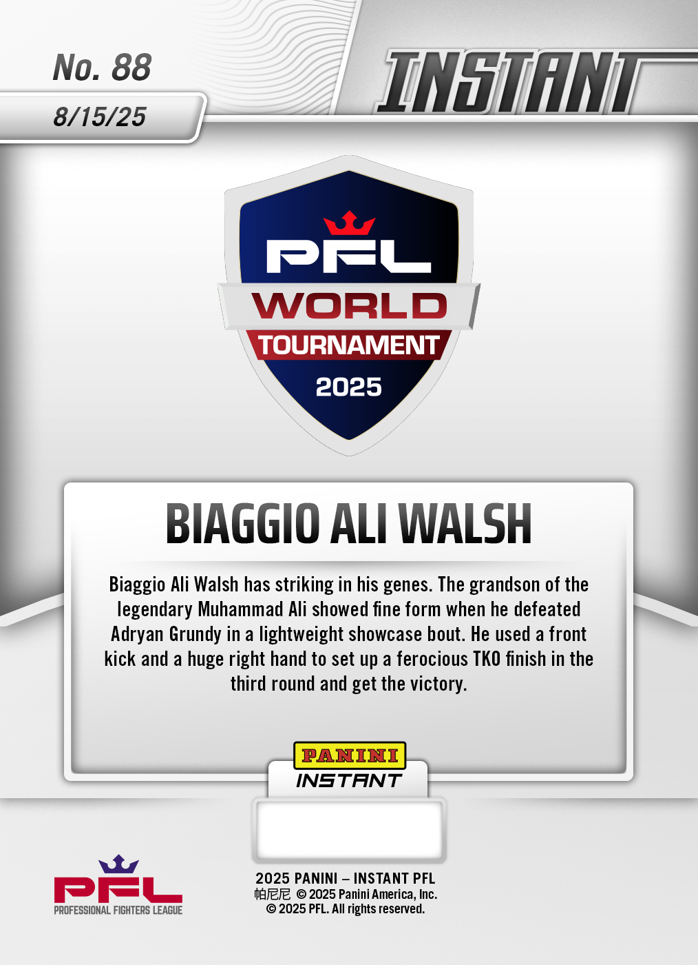 Biaggio Ali Walsh - 2025 Panini Instant PFL #88 - Lightning /5 - Image 2