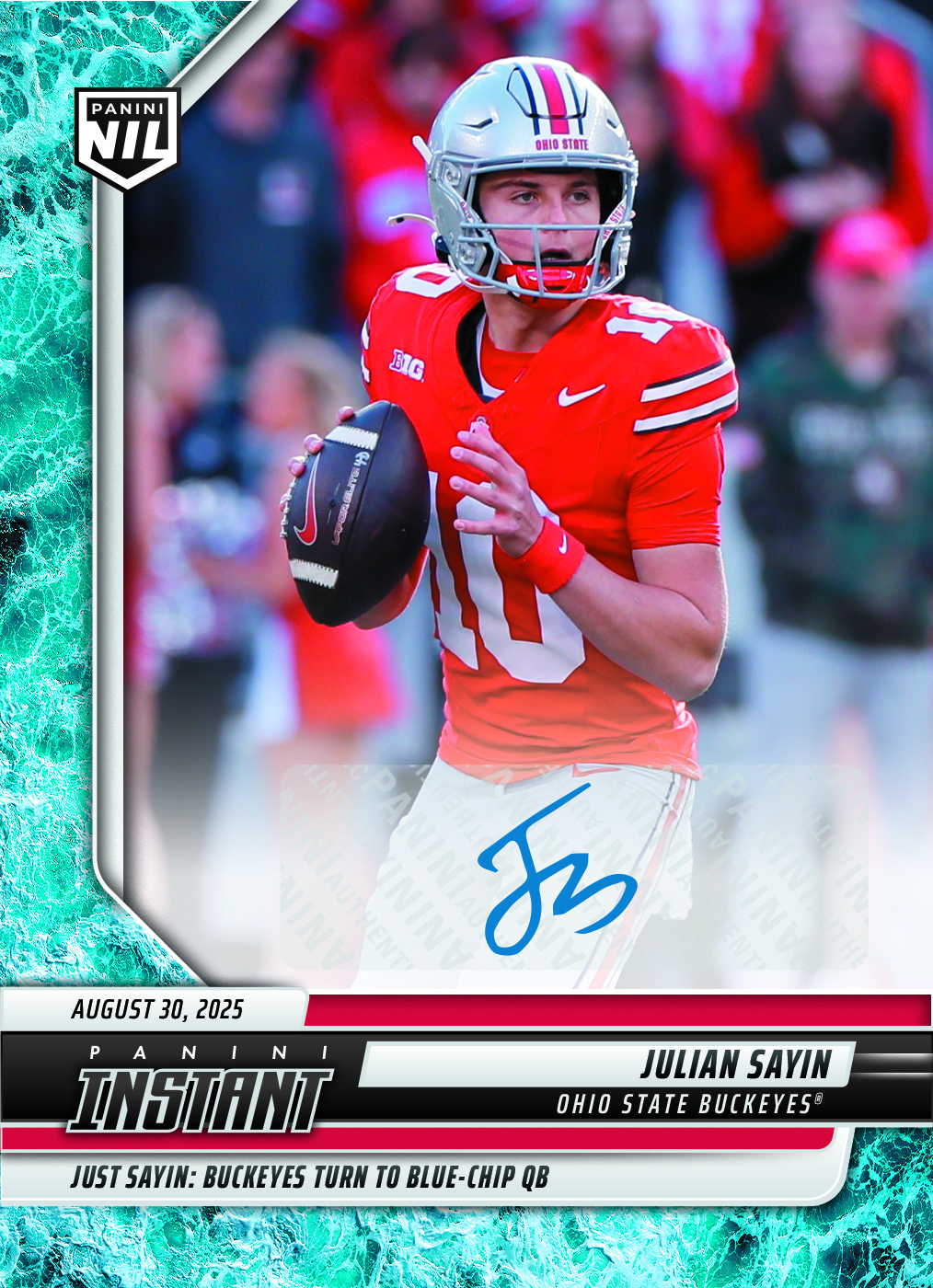 Julian Sayin - 2025 Panini Instant NIL College Football #3 - Water /10 Auto