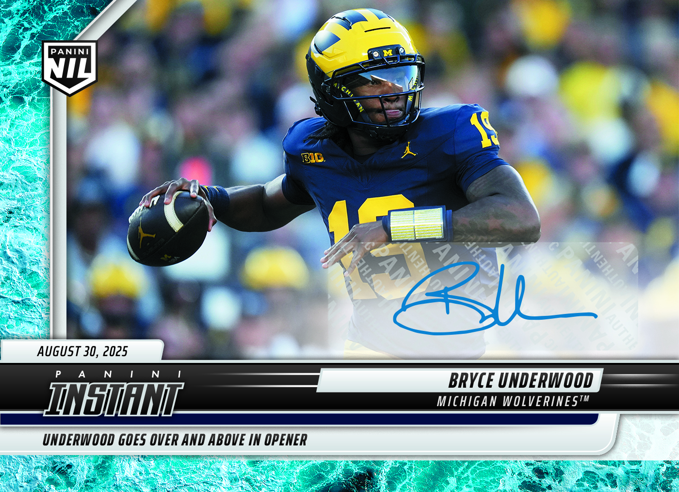 Bryce Underwood - 2025 Panini Instant NIL College Football #BUA - Water /10 Auto