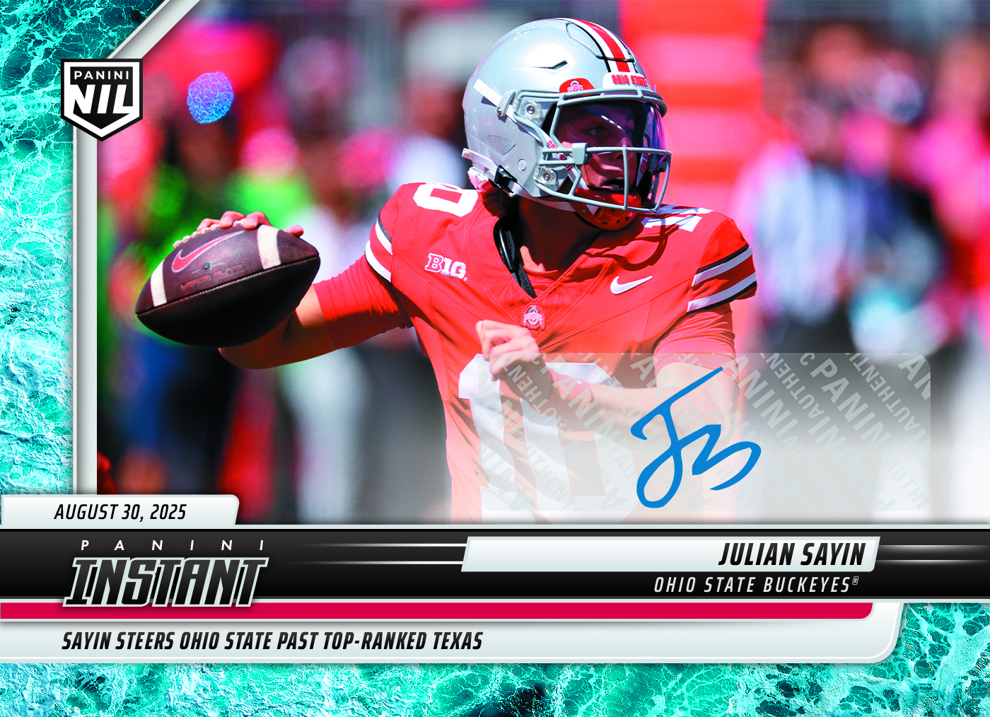 Julian Sayin - 2025 Panini Instant NIL College Football #JSB - Water /10 Auto