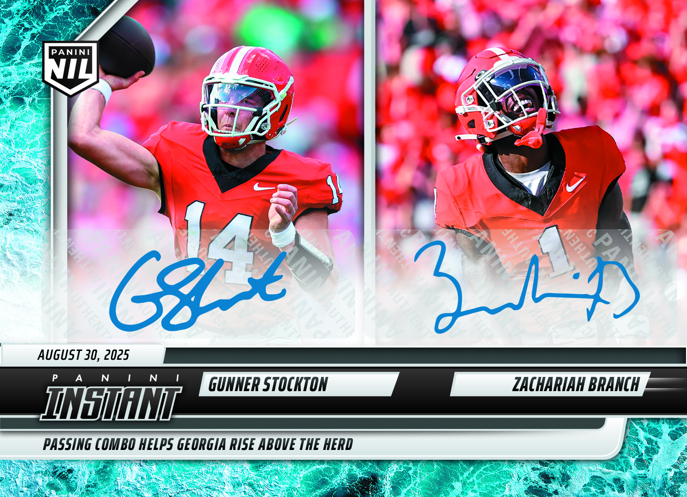 Gunner Stockton/Zachariah Branch - 2025 Panini Instant NIL College Football #GSZBA - Water /10 Auto