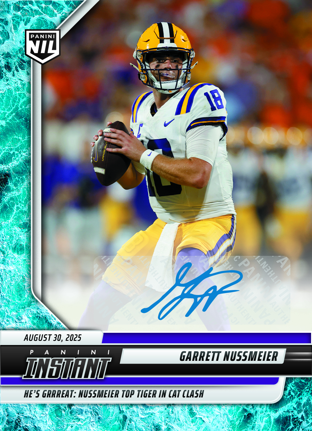 Garrett Nussmeier - 2025 Panini Instant NIL College Football #GNA - Water /10 Auto