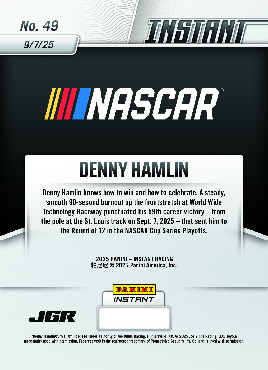 Denny Hamlin - 2025 Panini Instant NASCAR #49 - Lightning /5 - Image 2