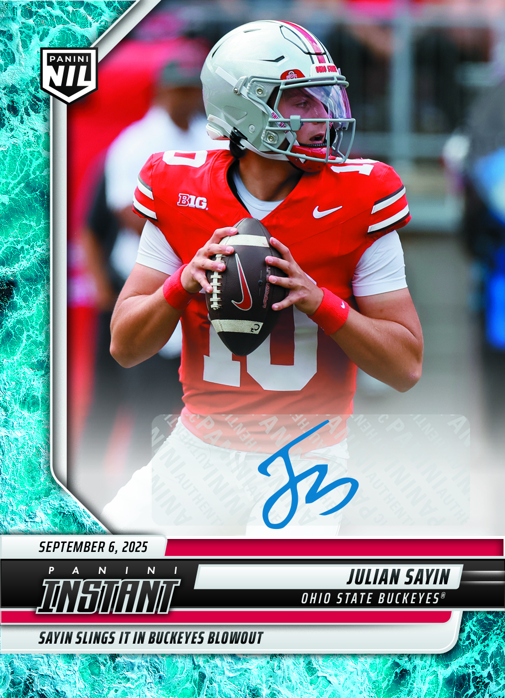 Julian Sayin - 2025 Panini Instant NIL College Football #JSD - Water /10 Auto