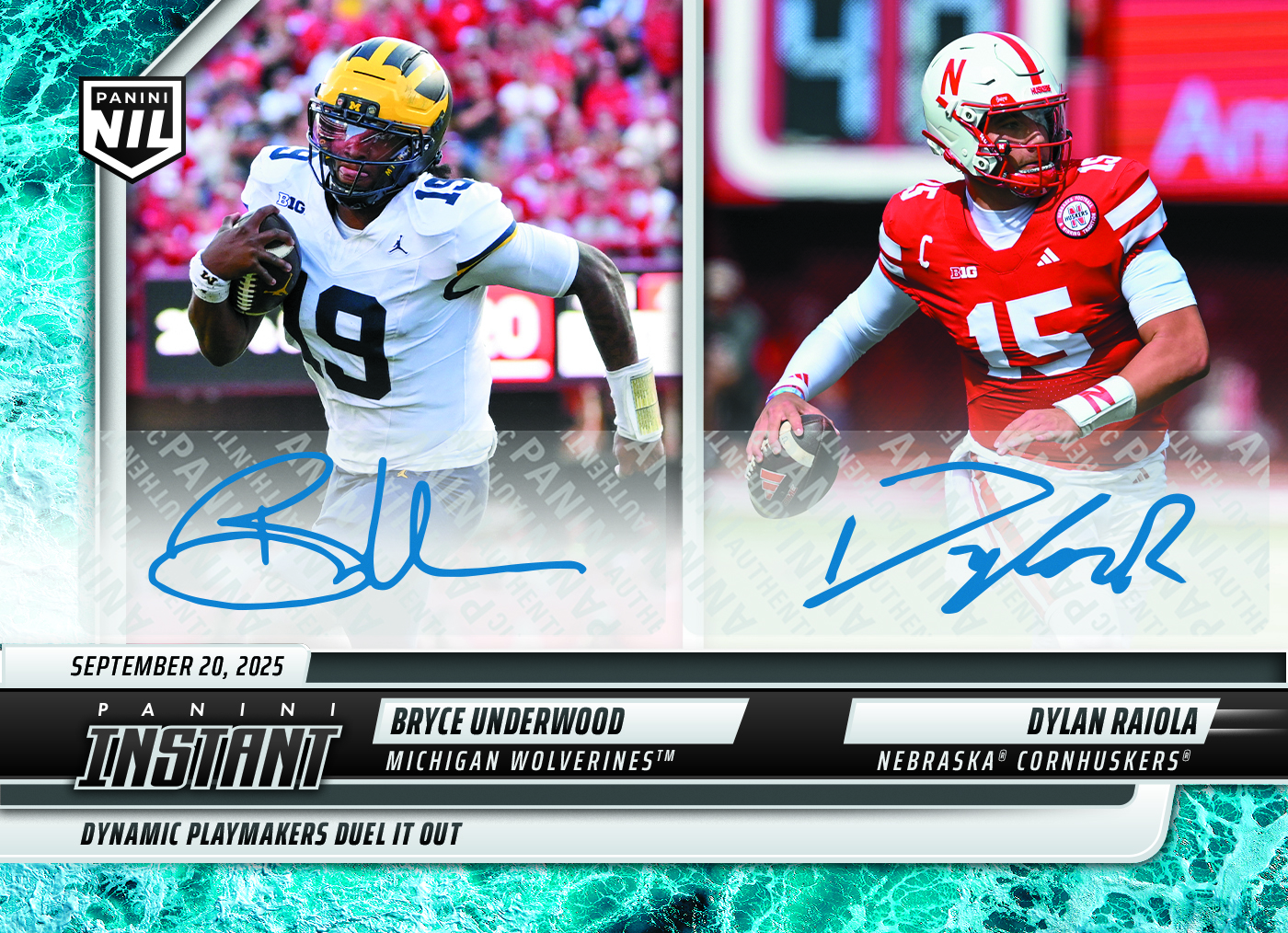 Bryce Underwood/Dylan Raiola - 2025 Panini Instant NIL College Football #BUDRA - Water /10 Auto